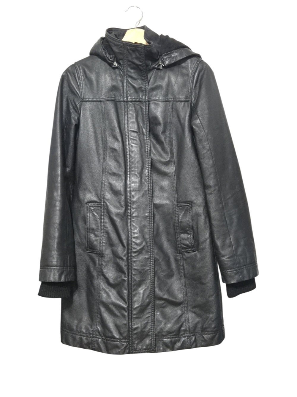 Danier Genuine Leather Hooded Coat Thermolite Insulated Black Mid-Length XXS - Picture 4 of 14